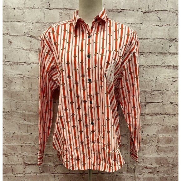 Vintage 80s DOCKERS Shirt Button Up Womens M Western Print Orange Red Stripe - Picture 1 of 5